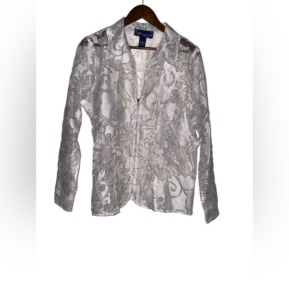 Susan Graver Style Embroidered Floral Sheer Blouse Ethereal Womenโ L Angelcore